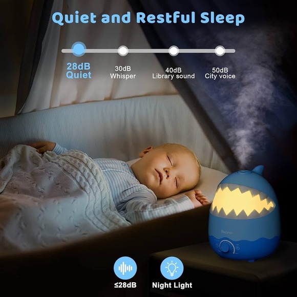 3-in-1 Blue Shark Humidifier with night light - Picture 2 of 7